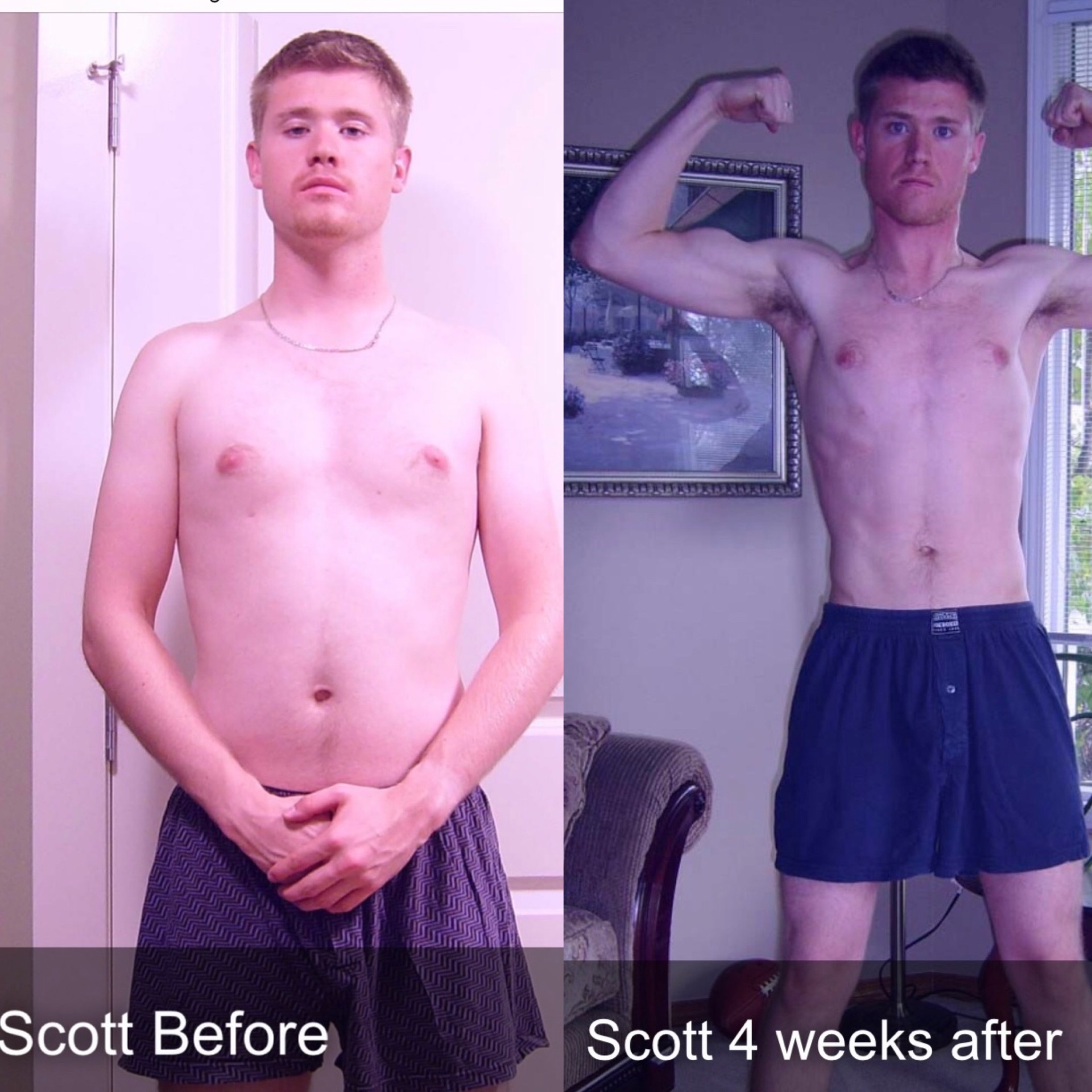 Scott — before and after 4 weeks of all-natural training